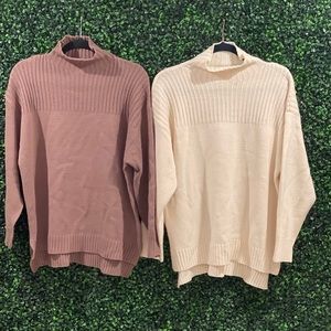 2 Ribbed turtleneck sweaters (brown and cream) | size: Small